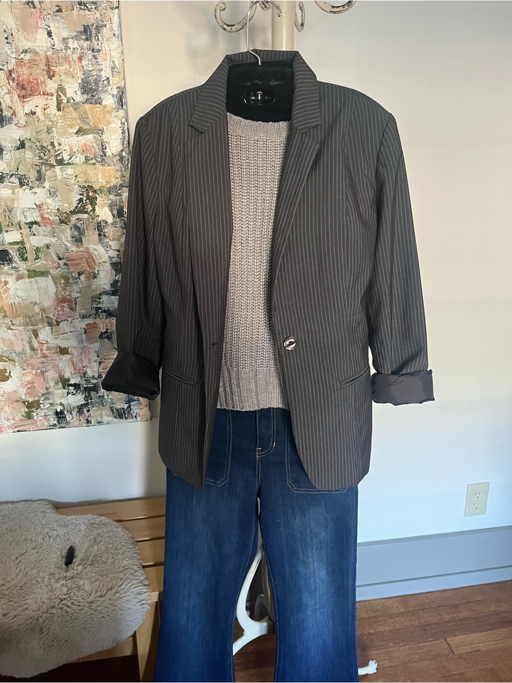 Rafaella Charcoal Pinstripe Single-Button Blazer